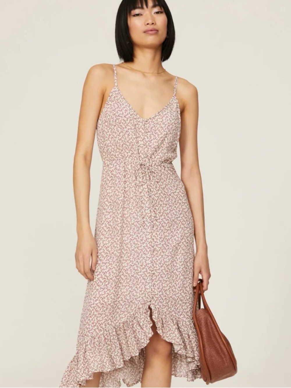 Rails Frida Garden Party Blush Pink Floral High-Low Midi Dress SZ L worn 2x